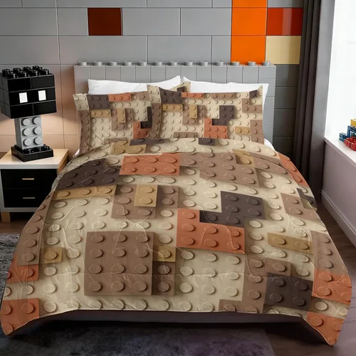 Vista 14 de BlessLiving Ropa de cama de bloques de construcción para niños: juego de edredón de microfibra cepillada suave para todas las estaciones con 2 3