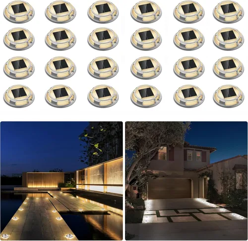 Vista 12 de Luces Solares para Entrada de Vehículos Luces de Muelle Impermeables Paquete de 4, 2 Colores en 1, Luces LED Solares de Cubierta para Exteriores