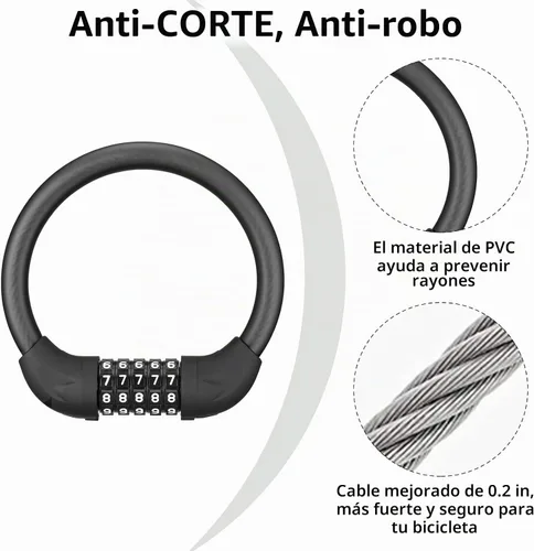 Vista 3 de ROCKBROS - Cable de bloqueo de bicicleta de 5 dígitos ligero antirrobo