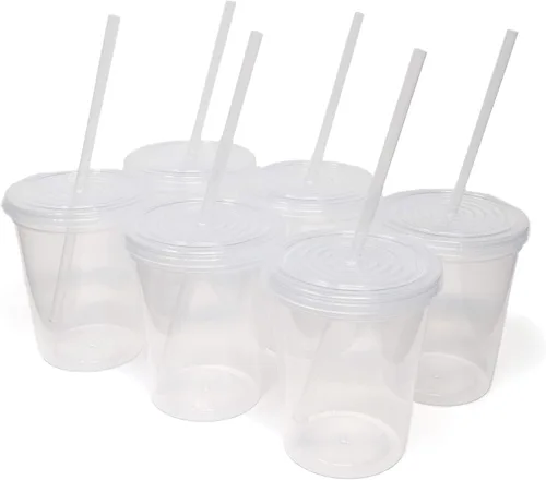 Vista 22 de Rolling Sands - Vasos de plástico reutilizables de 16 onzas con tapas, 6 unidades, hechos en EE. UU.; vasos y tapas de plástico, incluye 6 pajitas