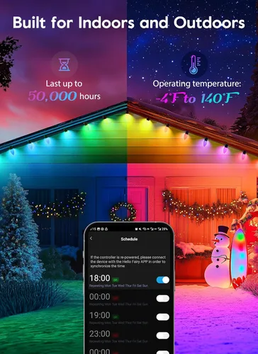 Vista 8 de Brightown Smart Christmas Lights Outdoor, 100 LED C9 Christmas Tree Lights with Remote, APP Controlled, Music Sync, Waterproof Connectable C9 String