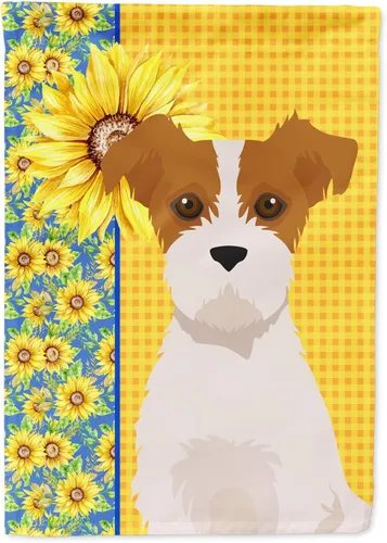 Vista 94 de Caroline's Treasures WDK5313GF Bandera de jardín con diseño de girasoles de verano, color negro y tostado, Airedale Terrier para buzón, bandera