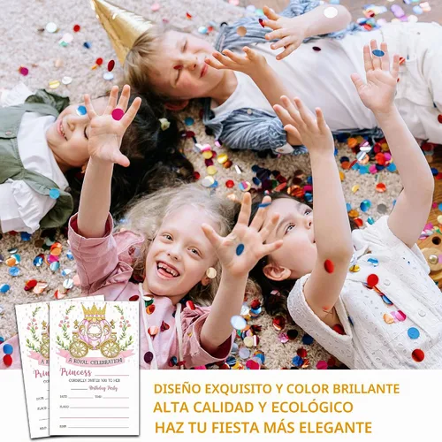 Vista 5 de Invitaciones de cumpleaños de princesa con sobres, tarjeta de invitación de fiesta real para niñas, tarjetas de invitaciones rosadas y doradas