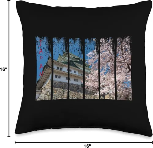 Vista 4 de SILKY SUTERA INC Nagoya Castle and White Sakura Flowers - Almohada de 16.0 x 16.0 in, multicolor