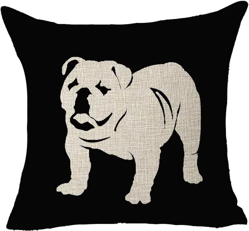 Vista 3 de Juego de 4 fundas de cojín decorativas de lino y algodón con fondo negro de perro carlino inglés de 18 x 18 pulgadas