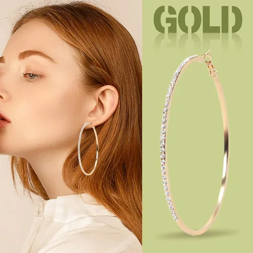 Vista 6 de Serwrsw 3 Pair Diamond Large Hoop Earrings, 3 Colors Big Hoop Earrings with Rhinestone for Women Girl
