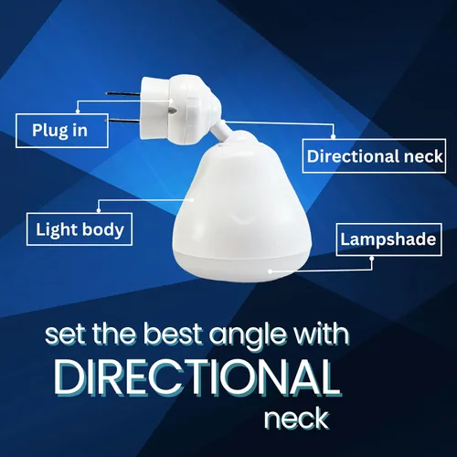 Vista 2 de Luz de sensor de noche brillante LED Sensor de movimiento y luz Toma de corriente alterna enchufable cuello flexible giratorio PIR lámpara