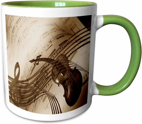 Vista 8 de 3dRose Image of abstract violin and sheet music in sepia tones 11oz Two-Tone Black Mug