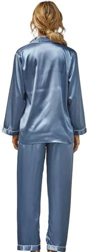 Vista 6 de Conjunto de pijama de seda para mujer, conjunto de pijama de manga larga de dos piezas, conjunto de pijama con botones, ropa de dormir