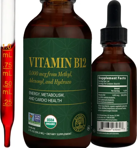 Vista 8 de Global Healing Center - Suplemento líquido orgánico sublingual de vitamina B12 5000 MCG, metilcobalamina, adenosilcobalamina, hidroxo, energía