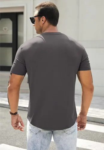 Vista 2 de JMIERR Camisas Henley para hombre con cuello redondo y botones