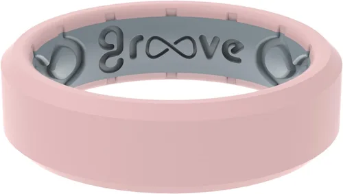 Vista 14 de Groove Life Anillo de silicona sólido y delgado - Anillos de boda de goma transpirables para mujeres, cobertura de por vida, diseño único, anillo