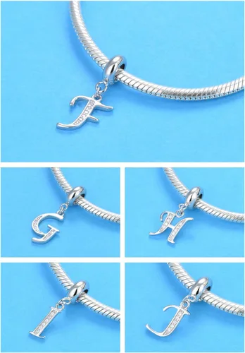 Vista 4 de Abalorio de plata de ley 925 con letras de la A a la Z, dije de letras K, dije de aniversario de Navidad para pulsera de abalorios