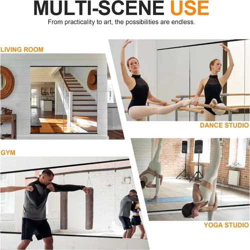 Vista 6 de Delma Espejo de gimnasio en casa, 48 x 24 x 2 unidades, vidrio templado grande de cuerpo completo, sin marco, montado en la pared para gimnasio