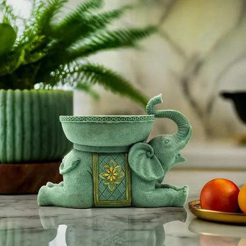 Vista 9 de Escultura de resina decorativa de elefante con bandeja, figura de animal de estilo antiguo para el hogar, oficina, estantería, soporte de TV, regalo