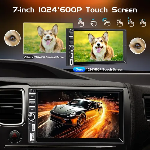 Vista 5 de Estéreo de auto doble DIN con Apple CarPlay inalámbrico y Android Auto, receptor de radio de coche con pantalla táctil de 7 pulgadas con Bluetooth
