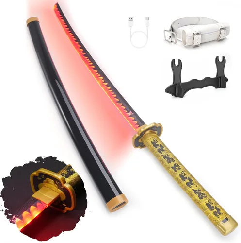 Vista 8 de Zisu Espada Katana LED brillante de anime para cosplay, espada iluminada recargable de 40 pulgadas con soporte y cinturón