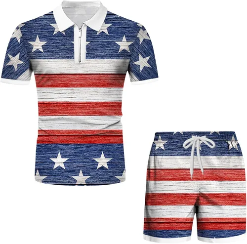 Vista 3 de Conjunto corto de 2 piezas para hombre, conjunto deportivo de verano de manga corta, polo y pantalones cortos, traje deportivo casual