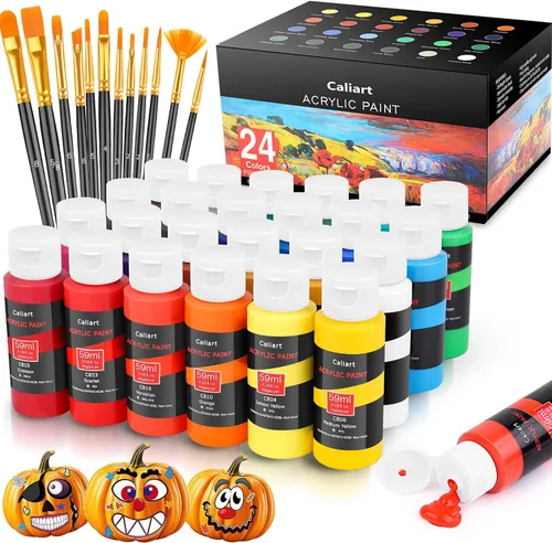 Vista 16 de Caliart - Juego de pintura acrílica iridiscente de 24 colores camaleón con 12 pinceles Craft Painting kit for Adults Artists Beginners, Rich