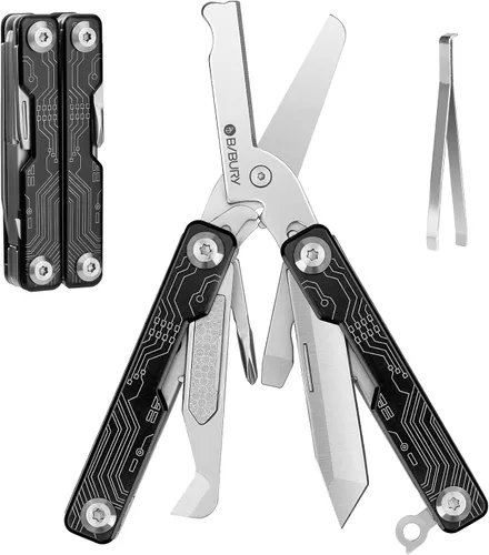 Vista 11 de BIBURY Mini Llavero Multiherramienta Tijeras BI2061R, 9 en 1 Multiherramienta EDC Tijeras con Destornillador, Abrebotellas, Cuchillo de Bolsillo