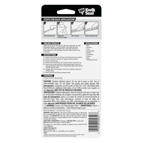 Vista 9 de DAP Kwik Seal - Calafateo adhesivo para cocina y baño, blanco, 2.8 onzas (7079800954)