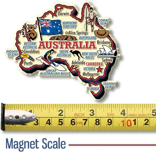 Vista 2 de Imán de mapa de país gigante de Australia por imanes clásicos, recuerdos coleccionables de goma 3D estilo vintage y regalos fabricados