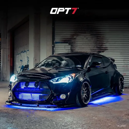 Vista 2 de OPT7 Aura PRO - Kit de iluminación LED Bluetooth de 4 piezas para rejilla Tiras multicolor de 12 pulgadas con SoundSync - Valencia de parrilla