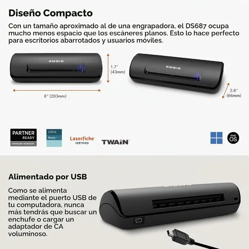 Vista 6 de Ambir Escáner de tarjetas de identificación dúplex A6 DS687