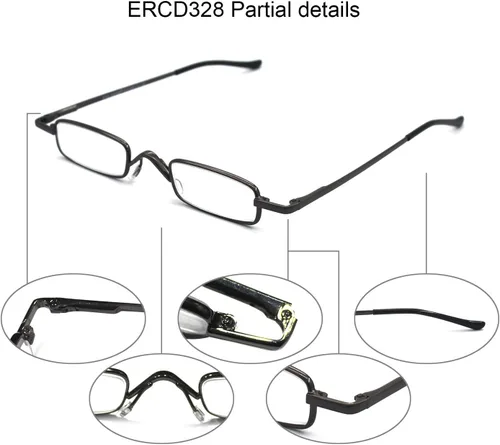 Vista 3 de Mini gafas de lectura de metal súper ligeras con estuche compacto, negro, plomizo