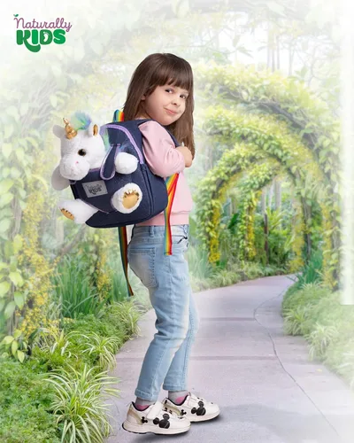Vista 4 de Naturally KIDS Mochilas - Mochila para niños y niñas con animales de peluche - Regalos para niños y niñas de 3, 4, 5 años, 03 Unicornio Blanco