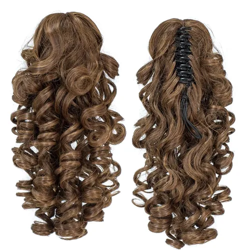 Vista 6 de SWACC 12-Pulgadas Extensiones de Cola de Caballo Cortas con Rizos de Tornillo y Pinza de Gancho Extensiones de Cabello Sintético con Cordón