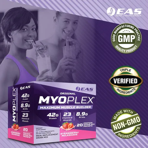 Vista 4 de EAS Original Myoplex Maximum Muscle Builder, mezcla de proteínas de reemplazo de comidas, mezcla de proteínas de calidad, 1.48 oz de proteína, 20