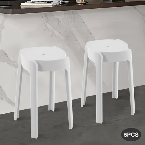 Vista 9 de Taburetes apilables de plástico de 18 pulgadas, 5 unidades, sillas apilables portátiles, taburetes de bar sin respaldo para niños, taburete