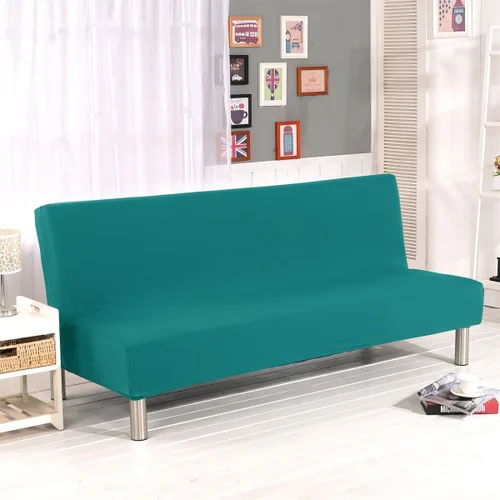 Vista 12 de Funda de sofá cama sin brazos de color liso de poliéster y elastano, elástica, para futón, 3 plazas, elástica, plegable, se adapta a sofá cama Beige