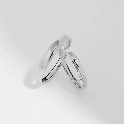 Vista 3 de Meissa 2 anillos de pareja para hombres y mujeres de plata de ley 925, anillos de boda anchos, tamaño ajustable, anillo de promesa a juego, anillos