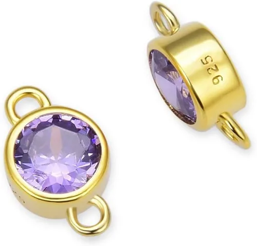 Vista 10 de Adabele - 2 unidades de plata esterlina chapada en oro real de abril con eslabones de piedra natal de abril de 0.16 pulgadas, conector de diamante