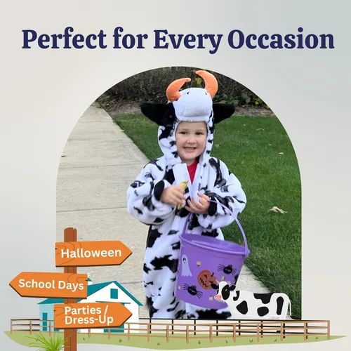 Vista 6 de Dress Up America Disfraz de vaca para niños pequeños - Adorable mono de vaca de felpa Onsie para niños pequeños y niñas