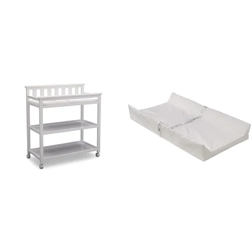 Vista 8 de Delta Children Cambiador plano con ruedas y cambiador - Certificado Greenguard Gold, Bianca White