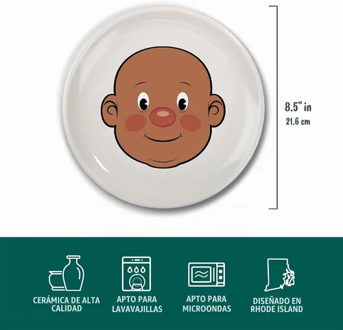 Vista 3 de Genuine Fred, Plato de actividad de cerámica FOOD FACE, blanco, diámetro de 8.5 pulgadas