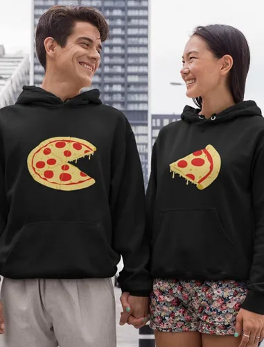 Vista 2 de The Missing Piece Pizza - Sudadera con capucha a juego para parejas, él y ella