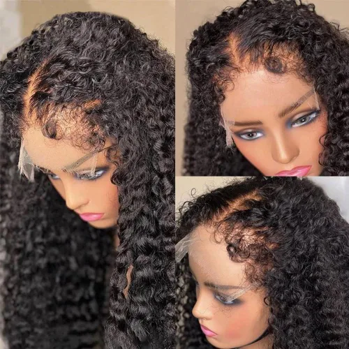 Vista 8 de Peluca de encaje frontal de 13 x 4 pulgadas, con bordes rizados, 4C, pelucas de cabello humano para mujeres negras, sin pegamento, encaje HD