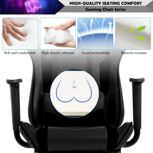 Vista 4 de Silla de juegos para adultos con reposapiés – Racing PC Silla Gamer Barato reclinable juego ergonómico escritorio con reposacabezas soporte lumbar