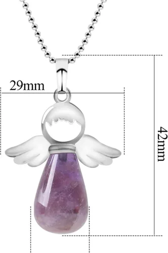 Vista 2 de Jeulia Collar de piedra de cristal curativo: alas de ángel, amatista de cuarzo transparente natural, aventurina verde, rosa, colgante espiritual