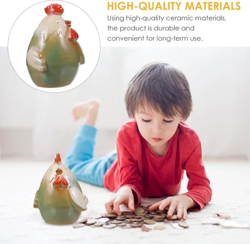 Vista 3 de DECHOUS Alcancía de cerámica para niños y adultos: bonita alcancía de pollo para ahorrar dinero para niños y niñas, divertida decoración