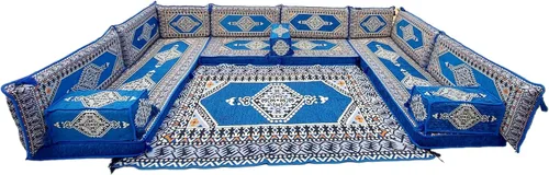 Vista 16 de arabicsofa Juego de sofá árabe en forma de U - Asiento modular azul real para habitación de invitados