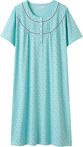Vista 17 de Keyocean - Camisones para mujer, 100% algodón, suave, cómodo, ligero, manga corta, vestido de noche para damas Azul Floral en Crema