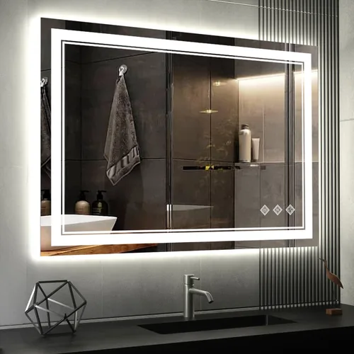 Vista 7 de Espejo LED para baño de 20 x 28 pulgadas con frente degradado y luz LED, espejo retroiluminado para baño, 3 colores, CRI > 90, espejo de baño