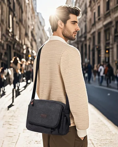 Vista 8 de Bolso de Mensajero para Hombre, Bolsa Bandolera Estética, Bolso de Hombro de Lona Clásico y Resistente al Agua Unisex