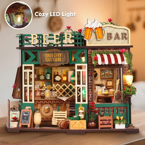 Vista 3 de TuKIIE Kit de casa en miniatura con muebles, a escala 1:24, sala creativa, mini casa de muñecas de madera, rincón de libro para niños, adolescentes