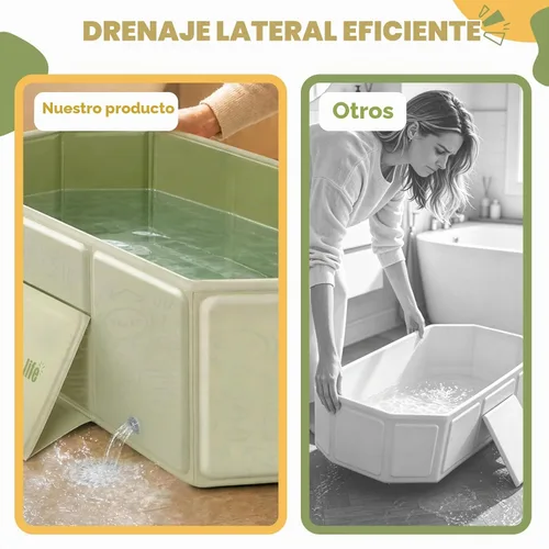 Vista 4 de Orzbow Bañera para niños pequeños con tapón de drenaje lateral, portátil Verde